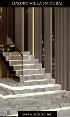 an advertisement for luxury villa in dubai with marble steps and stairs leading up to the second floor