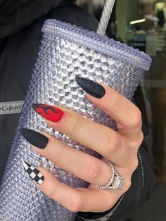 Black Acrylic Nails, Anime Nails, Stylish Nails Designs, Edgy Nails, Goth Nails, Grunge Nails, Acrylic Nails Coffin Short, Summer Acrylic Nails, Coffin Nails Designs