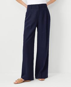 Our single pleated wide-leg pant is a modern must-have with a perfect drape and high waist that endlessly flatters. Front zip with double hook-and-bar closure. Belt loops. Front pleats. Front off-seam pockets. Back besom pockets.,Leg Shape:Leg Shape: Wide Leg – a modern must-have with a statement leg and Flattering high waist,Rise:High rise: sits 1/2" to 1" below natural waist,Imported:Imported,Fit:Fit: Relaxed & easy,Length:Full length: 31" inseam with 26 1/2" leg opening,Fabrication:67% Lyocel Navy Trousers, Navy Blue Dress Pants, Romantic Classic, Navy Dress Pants, Current Obsession, Slacks For Women, Wide Leg Pant, Womens Dress Pants, White Decor