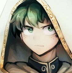 an anime character with green hair wearing a hoodie