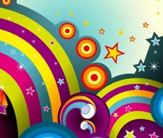 an abstract colorful background with stars and circles