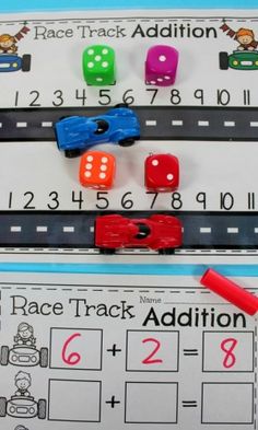 the race track addition game is ready to be played with two cars and three dices