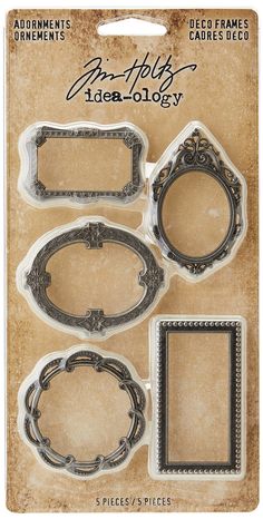 an old fashioned photo frame with ornate designs on the front and back of each piece