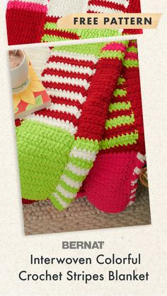 crochet pattern bernat interwon colorful striped stripes blanket with free pattern