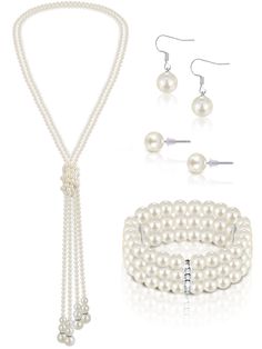 PRICES MAY VARY. Package Contents: this pearl earrings and necklace set contains 1 piece 2 layers pearl necklace, 1 pair of pearl earring and 1 pair of pearl stud, 1 piece of different pearl bracelet, enough to wear in daily life or formal occasions, and you can also share them with others Reliable Material: the pearl jewelry set for women is mainly made of quality resin, smooth on the surfaces, comfortable and safe for you to wear, stable in structure, not easy to break or fade, light in weight Mother's Day Pearl Jewelry, Elegant Jewelry For Mother's Day Party, Formal Pearl Chain Jewelry For Mother's Day, Party Pearl Jewelry Sets In Silver, Party Pearl Silver Jewelry Sets, Silver Pearl Jewelry Sets For Party, Party Silver Pearl Jewelry Sets, Mother's Day Pearl Drop Jewelry, Adjustable Round Pearl Jewelry Sets