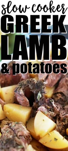 slow cooker greek lamb and potatoes with text overlay