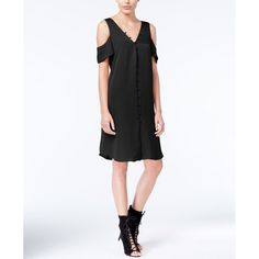 Rachel Rachel Roy's Cold-Shoulder Dress Has The Perfect Relaxed Silhouette For Day And Night Looks. V-Neckline Button Closures At Front Short Sleeves Cold Shoulder Cutouts Shift Silhouette Hits At Knee Polyester Machine Washable Imported Cold Shoulder Shift Dress, Roy Black, Shift Dress Black, Rachel Roy, Crepe Dress, Family Outfits, Night Looks, Midi Dress Sleeveless, Faux Wrap Dress