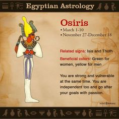 an egyptian astrology poster with the zodiac sign osiris