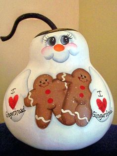 a snowman with two gingerbreads on his chest