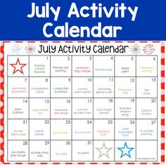 the july activity calendar with stars on it