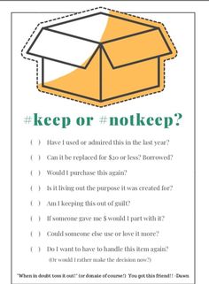 an open box with the words keep or nokeep written on it, and a question