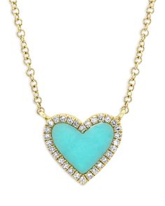 Moon & Meadow 14K Yellow Gold Kate Turquoise & Diamond Heart Pendant Necklace, 18 Turquoise Heart-shaped Wedding Jewelry, Turquoise Heart Wedding Jewelry, Elegant Turquoise Heart Cut Jewelry, Heart Diamond Necklace, Diamond Circle Pendant, Pearl Strands Necklace, Diamond Heart Pendant Necklace, Heart Necklace Diamond, Necklace Collection