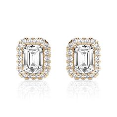 This is the ultimate wardrobe go-to. Dressed up or dressed down, these are the studs you can wear anywhere, any time. Simple settings allow the emerald cut moissanite diamonds to shine while still being comfortable for all-day wear. Each pair is available in a range of carat sizes, from 1 carat to 2 carat, and can be crafted from high-quality materials such as 925 sterling silver, 14k gold, 18k gold, and platinum. Style ID: E220041Metal: S925 SilverMetal Color: White/Yellow/Rose GoldRhodium Fini Carat Sizes, Halo Stud Earrings, Emerald Cut Moissanite, Jewelry Workshop, Halo Earrings Studs, Moissanite Earrings, Step Cut, Square Earrings, Precious Gems