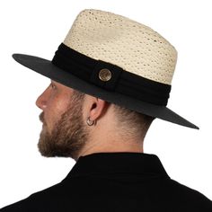 "Our handmade summer Panama hats are chic and stylish accessories for every occasions. They are made from real palm raffia. They are classic accessories with their vintage styles for summer, beach parties and holidays.  They are also great gift for every occasions.  Our fedoras are unisex and looks perfect for everyone.  Color : Black and Beige Size : 55-58 cm  Brim size : 7 cm ( 2.76\") Crown : 12 cm (4.75\") Ribbon : 3.5 cm trifold ribbon You can brush with softly brush and wipe with a damp ra Vacation Hats With Flat Bill In Toquilla Straw, Vacation Hat With Flat Bill In Toquilla Straw, Vacation Hat With Flat Bill Made Of Toquilla Straw, Summer Panama Hat With Flat Bill In Toquilla Straw, Summer Toquilla Straw Panama Hat With Flat Bill, Summer Flat Bill Panama Hat In Toquilla Straw, Summer Travel Panama Hat With Flat Bill, Adjustable Black Straw Hat Made Of Paper Straw, Flat Bill Fedora In Toquilla Straw For Vacation