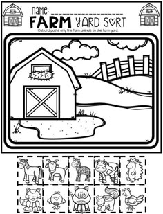 farmyard sort worksheet with pictures and words to print out for children's learning