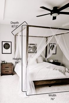 the measurements of a four poster bed with mosquito netting on it's headboard