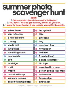 a printable summer photo scavenger hunt is shown in the middle of an image