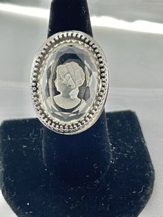 Vintage Clear Carved Intaglio Art Glass Lady Cameo Silvertone Ring Size 8  | eBay Intaglio Art, Jewelry Picture, My Photos, The Ring, Vintage Costume Jewelry, Vintage Costumes, Vintage Watches, Art Glass, Costume Jewelry