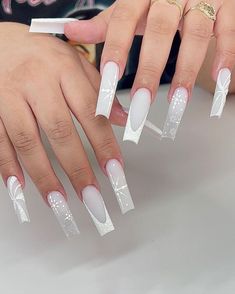 🍮 Mc Nails, Winter Nails Acrylic, Snowflake Nails, Christmas Nails Acrylic, Hot Nails, Xmas Nails, Pretty Acrylic Nails, French Tip Nails, Best Acrylic Nails