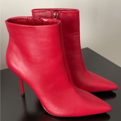 Never Worn Timeless Red Booties, Heel Height: Looks Like 4” But Feels Like 3.85. Size: Euro 38 = Us 7.5 Fits True To Size (Not Suggested For Someone With Wide Feet) Red Ankle-high Heels, Red Ankle-high Heels For Night Out, Zara Red Round Toe Heels, Chic Ankle-high Red Heels, Red Ankle Boot Heels For Night Out, Chic Red Ankle-high Heels, Red Zara Heels For Party, Zara Red Formal Heels, Red Booties