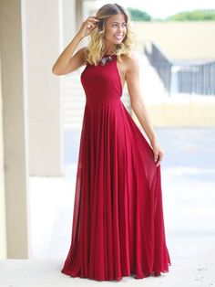 A-line Scoop Neck Chiffon Floor-length Ruffles Prom Dresses $128.99 Prom Dress Burgundy, Red Prom Dress Long, Burgundy Evening Dress, Burgundy Maxi Dress, Ruffle Prom Dress, Prom Dresses 2018, Simple Prom Dress, Floor Length Prom Dresses, Cheap Bridesmaid