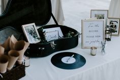 a record player and other items on a table