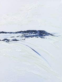 an abstract painting of snow and mountains in the distance