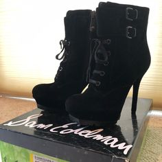 Really Awesome Rock ‘N’ Roll Suede Style Ankle Boots With A Sneaker Lace Up And Across Enclosure. The Heel Is A 5 Inch Height. Band New Never Worn. Suede Lace-up Platform Boots For Parties, Suede High Heel Platform Lace-up Boots, Suede Platform Lace-up Boots, High Ankle Suede Lace-up Boots For Party, Suede Lace-up Platform Heeled Boots, Suede Ankle-high Platform Lace-up Boots, Suede Platform Lace-up Ankle Boots, Ankle-high Suede Lace-up Platform Boots, Suede Ankle-high Platform Booties