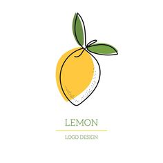 a lemon with leaves on it and the words lemon logo design