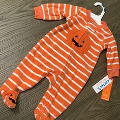 Pumpkin Baby Outfit Carters Super Soft Fleece Pumpkin Feet Zip Up Item# 1aew Fleece Pumpkin, Pumpkin Baby, Baby In Pumpkin, Baby Outfit, Kids Pajamas, Pajama Sets, Orange White, Color Orange, Pajama Set