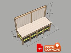 an image of a wooden bench with measurements