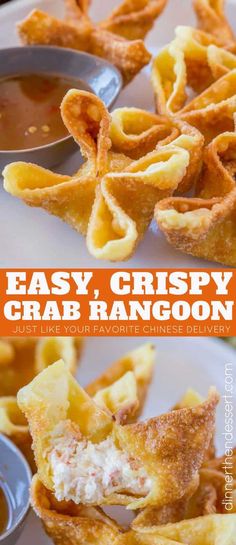 crispy crab rangoon with dipping sauce is an easy and delicious appetizer