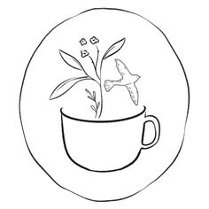 a drawing of a cup with flowers in it