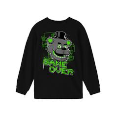 He'll love the cool style of this Boys 8-20 Five Nights at Freddy's Neon Long-Sleeve Tee. He'll love the cool style of this Boys 8-20 Five Nights at Freddy's Neon Long-Sleeve Tee. Crewneck Long sleevesFABRIC & CARE Cotton Machine wash Imported Size: X Small. Color: Black. Gender: male. Age Group: kids. Black T-shirt With Character Print For Winter, Hip Hop Halloween Long Sleeve Tops, Hip Hop Long Sleeve Halloween Tops, Hip Hop Long Sleeve Tops For Halloween, Black Cartoon Print T-shirt For Winter, Black Cartoon Print T-shirt, Trendy Long Sleeve T-shirt With Cartoon Print, Fun Long Sleeve T-shirt With Cartoon Print, Hip Hop Black Tops With Cartoon Print