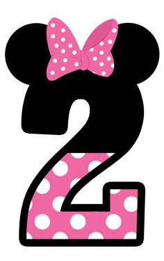 the number two is decorated with minnie mouse ears