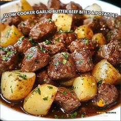 Get ready for a hearty meal with these mouthwatering Garlic Butter Beef Bites & Potatoes made effortlessly in your slow cooker! 🍖🧄🥔

Ingredients: 
- 2 pounds beef stew meat 
- 5 tablespoons butter, sliced 
- 1 pound baby yellow potatoes 
- 1 tablespoon onion powder 
- 1 teaspoon garlic powder 
- 1 tablespoon chopped garlic 
- 2 teaspoons seasoned salt 

Directions: 
1. In a slow cooker, combine the beef stew meat, sliced butter, baby potatoes, onion powder, garlic powder, chopped garlic, and ...