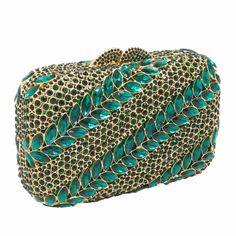 Exotic Green Floral Crystal Clutch Bag Montipi Retro Green Evening Bags, Green Retro Formal Bags, Glamorous Green Clutch Bag, Glamorous Green Event Bag, Glamorous Green Rectangular Clutch, Vintage Green Formal Clutch, Glamorous Green Evening Bag, Cute Mini Bags, Beach Jewelry Boho