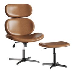 This Bestier uniquely styled rocking office chair, designed with a U-shaped curve and crafted from durable PU material thats stain-resistant and easy to clean. This adjustable swivel chair offers a 4.6-inch height adjustment and a 360-degree rotation for versatile use. It includes an adjustable footstool, both supporting up to 264 lbs. The chair features a rocking function, allowing you to sway between 106 and 121, with a lock at 106 for stability. Adjust the rocking tension with the bottom knob Swivel Accent Chairs, Living Room Dark, Wingback Accent Chair, Comfy Reading, Leather Wingback, Cross Legged, Living Room Orange, Swivel Accent Chair, Metal Desks