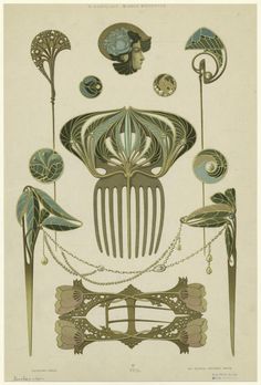 an antique illustration of flowers and plants with chains hanging from the stems, on a white background