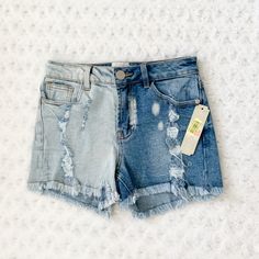 Nwt-Gianni Bini 2 Tone/Bleach Spot Cutoff Shorts Light And Dark Denim Bleach Spots Cutoff And Distressing Throughout High Rise Size 3 Measurements In Photos Denim Bleach, Cutoff Shorts, Light And Dark, Gianni Bini, Cut Off Shorts, Dark Denim, Cut Off, Light In The Dark, Bleach