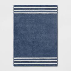 a blue towel with white stripes on it