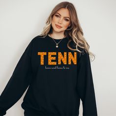 Talking Tennessee in this cozy Tennessee Sweatshirt. Comes in 2 colors! Perfect for a Tennessee Fan Gift, Tennessee Gift, Game Day Outfit, TN fall outfit, Tennessee Gift, Sports Outfit, Black Team Spirit Sweatshirt With Relaxed Fit, Black Long Sleeve Sweatshirt For School Spirit, Black Team Spirit Sweatshirt For Fall, Black School Spirit Sweatshirt With Letter Print, College Style Sports Sweatshirt For Fall, College Style Sweatshirt For Fall Sports, Fall Varsity Sweatshirt For Sports, Tennessee Family Vacation, Tennessee Sweatshirt