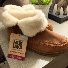 Brand New. Size 7.5 Memory Foam Inner Sole. Fall Moccasins With Cushioned Footbed And Round Toe, Winter Moccasins With Round Toe, Casual Booties With Removable Insole And Round Toe, Casual Closed Toe Booties With Removable Insole, Muk Luks Boots, Sand Boots, Buckle Booties, Grey Booties, Knitted Slippers