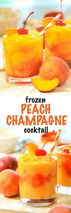 frozen peach champagne cocktail recipe with oranges and cherries