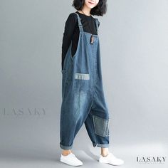 Lasaky - Loose-Fit Literary Style Denim Overalls Jumpsuit Womens Denim Jumpsuit, Overalls Casual, Denim Dungaree, Overalls Women, Denim Overalls, Colored Denim, Casual Denim, Denim Jumpsuit, Look Chic