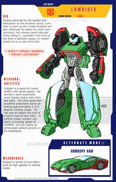 an info sheet showing the different types of vehicles