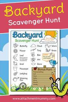 the back yard scavenger hunt is shown in this poster