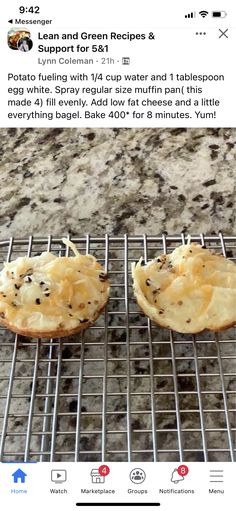 two small pastries sitting on top of a metal cooling rack next to each other