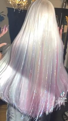 Tinsel Hair Extensions, Blonde Pink, Fairy Hair, Glitter Hair, Hair Dye Colors, Hair Inspiration Color, Easy Hairstyles For Long Hair