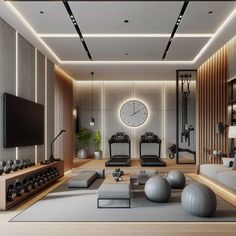 Modern Home Gym Sleek Equipment & Minimalist Design Home Gym Theatre Room, Gym Tv Room, Modern Workout Room, Home Gym Spa, Home Gym With Sauna, Modern Gym Design, Tonal Home Gym, Home Gym Decor Ideas, Modern Home Gym Design